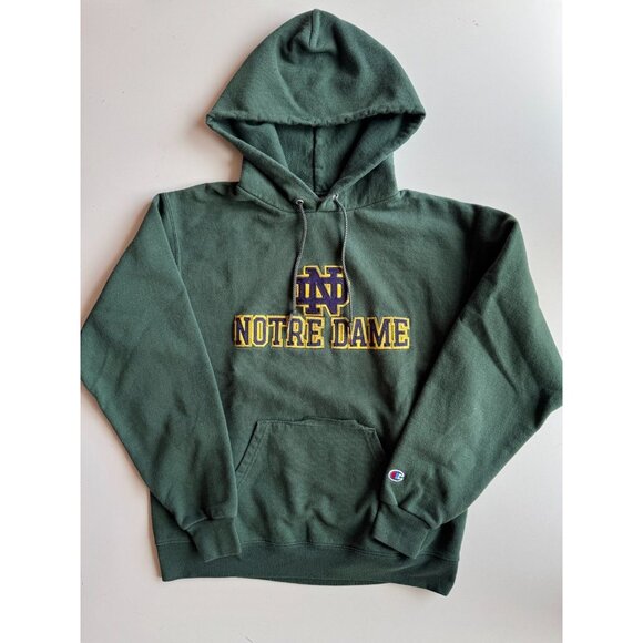 Champion NOTRE DAME Dark Green Cotton Blend Fleece Hoodie Sweatshirt, Size M - Picture 3 of 11